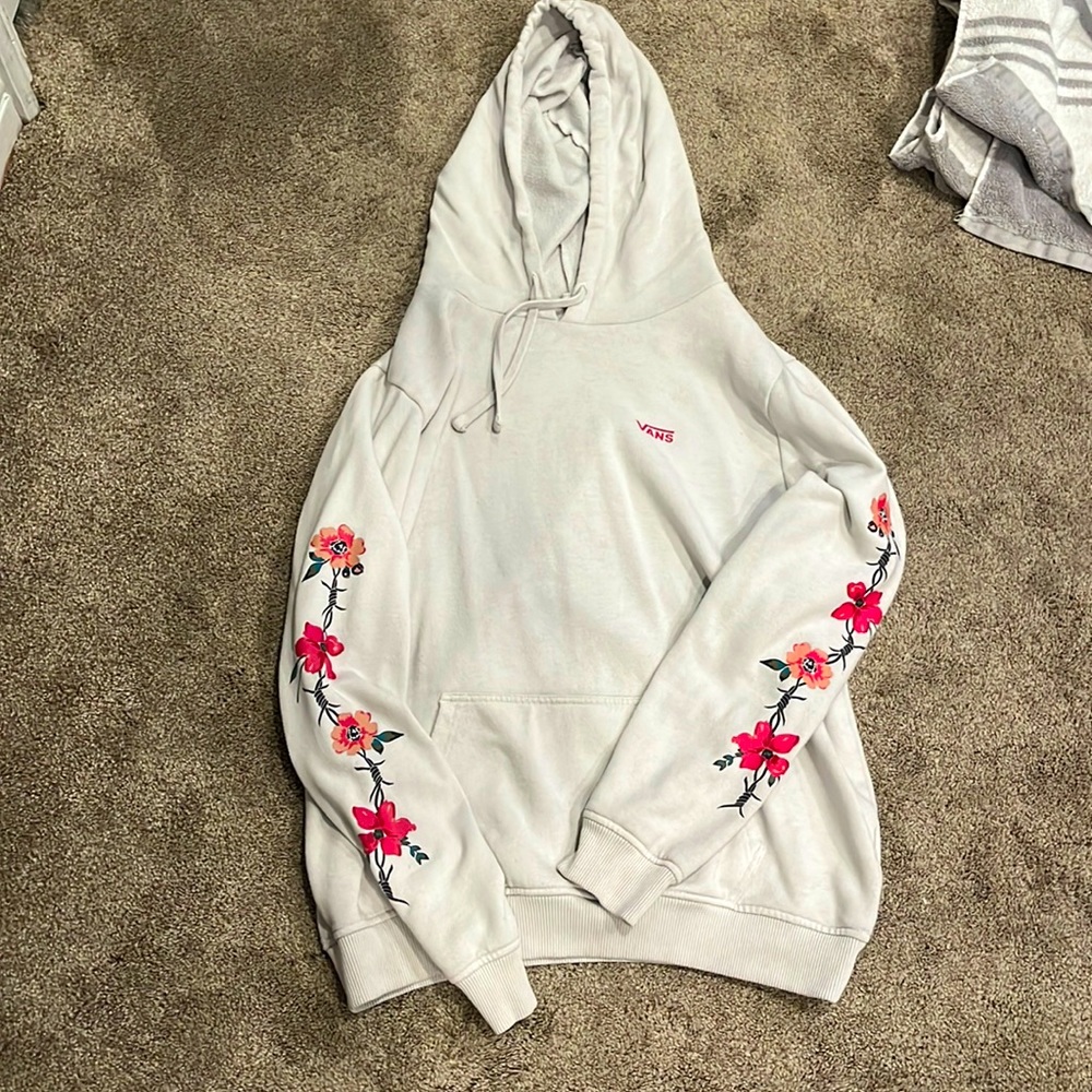 white vans hoodie with flowers